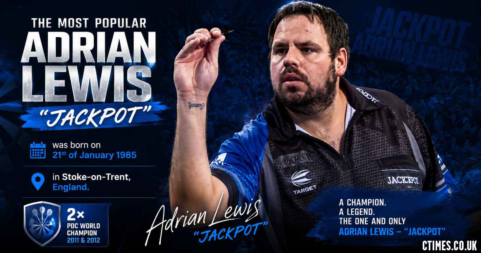 Adrian Lewis “Jackpot” is a two-time PDC World Darts Champion
